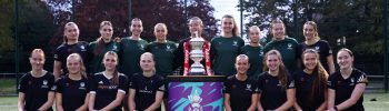 NOTTINGHAM, ENGLAND - OCTOBER 20: University of Nottingham pose with the Adobe Women's FA Cup Trophy at Nottingham University on October 20, 2025 in Nottingham, England. (Photo by Morgan Harlow - The FA/The FA via Getty Images)
